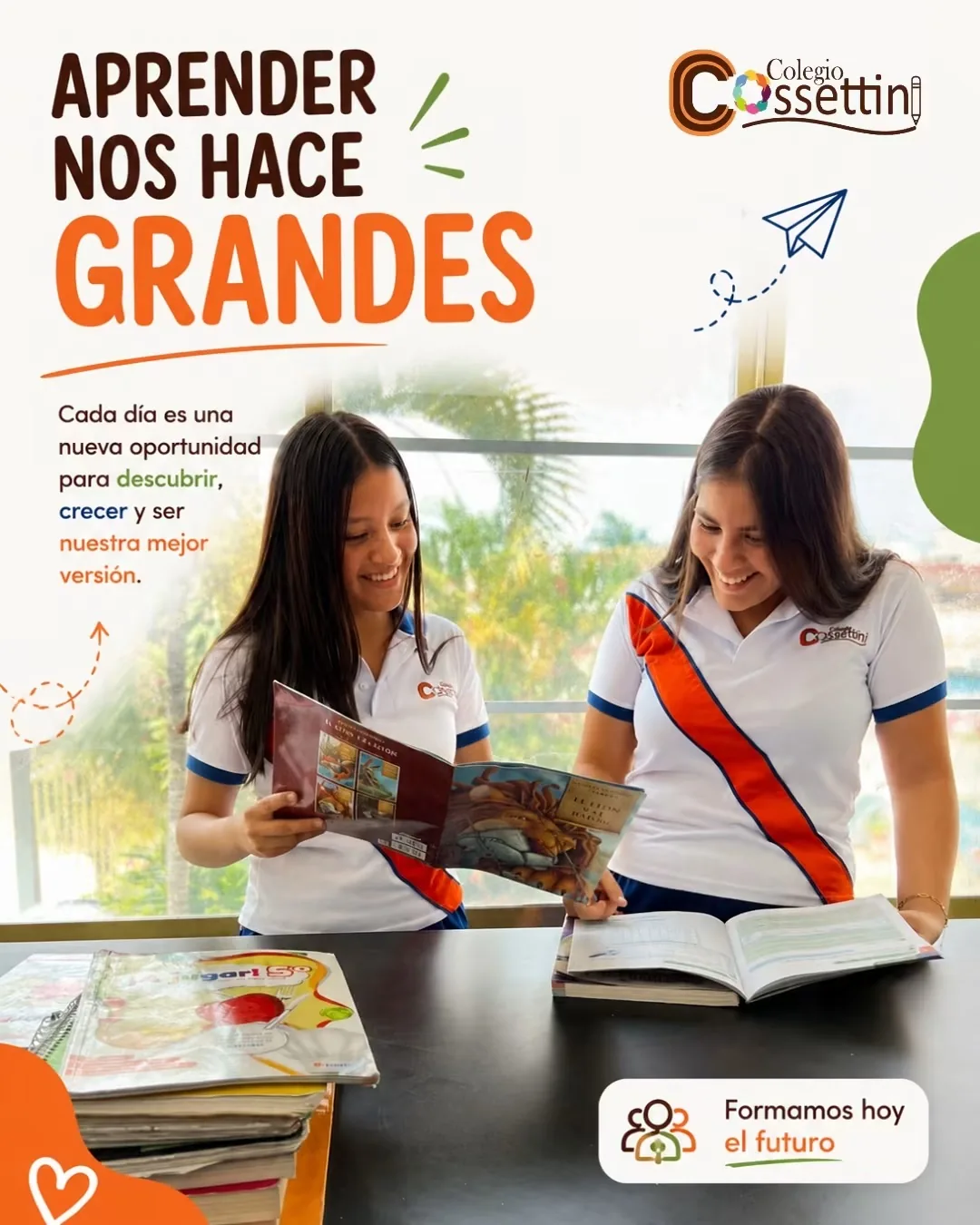 Estudiantes del Colegio Cossettini leyendo y aprendiendo